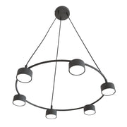 Lampadario Moderno 6 Luci Odin In Acciaio Nero Ad Anello E Cilindri