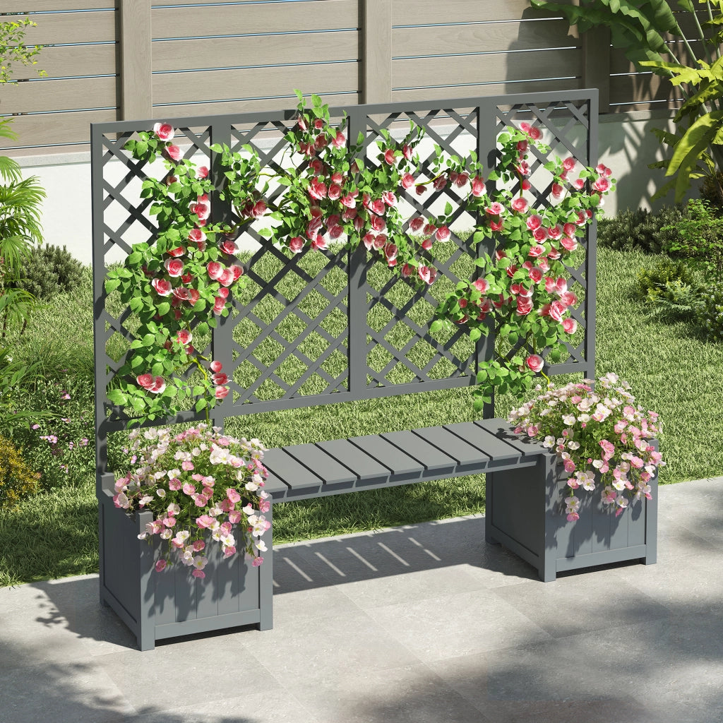 FIORIERA con grigliato e seduta 169x145x42 cm legno massello grigio