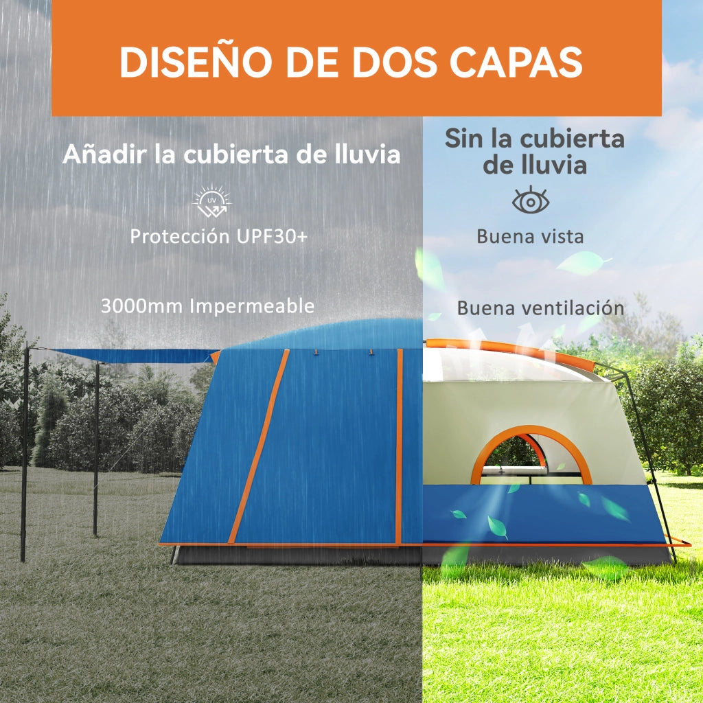 Tenda da Campeggio 4 Persone 2 Camere Soggiorno Impermeabile 430x305 cm Grigio Blu ¨C zephmum
