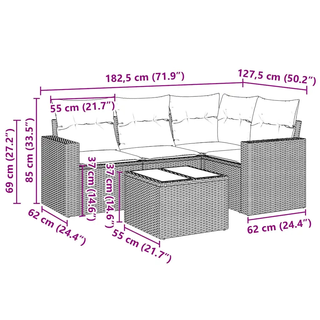Set Divani da Giardino 5 pz con Cuscini in Polyrattan Nero