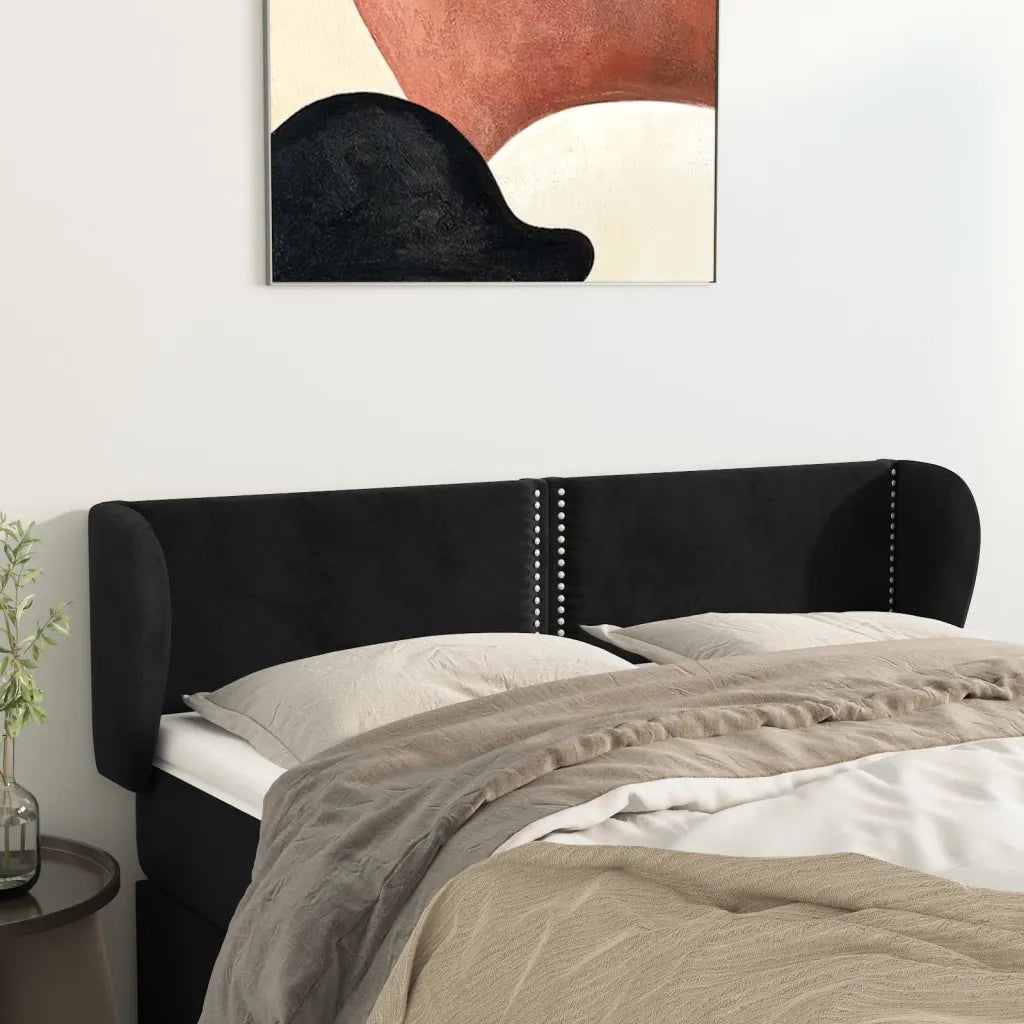 Testiera | Testata ad Orecchio Nera 147x23x78/88 cm in Velluto