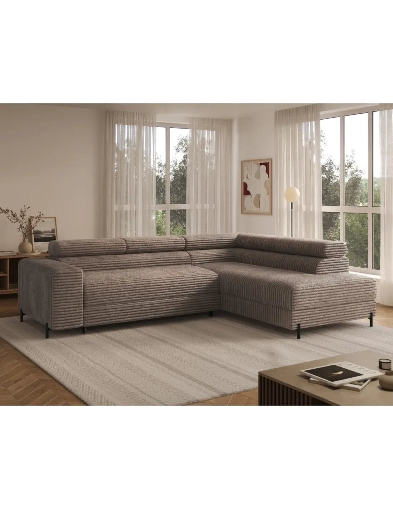 Divano ad angolo COLESIA convertibile 5 posti beige velluto a coste – destro – 274x200cm