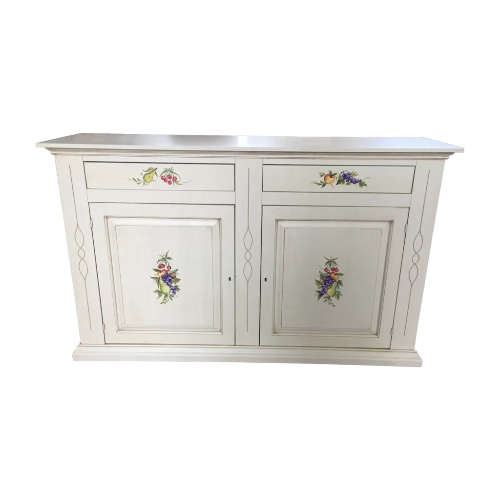 Credenzone in legno bianco invecchiato con decori misura l.177 p.48 h.110 - Mobili 2G