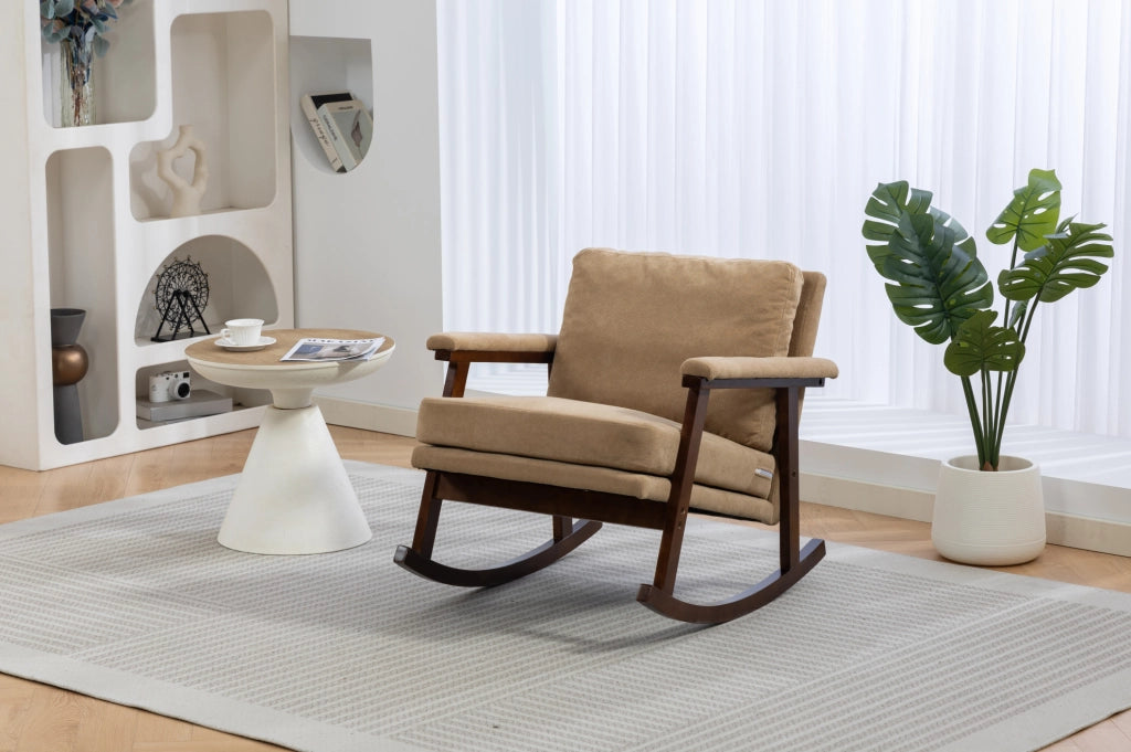 POLTRONA A DONDolo in velluto Light Brown stile mid-century