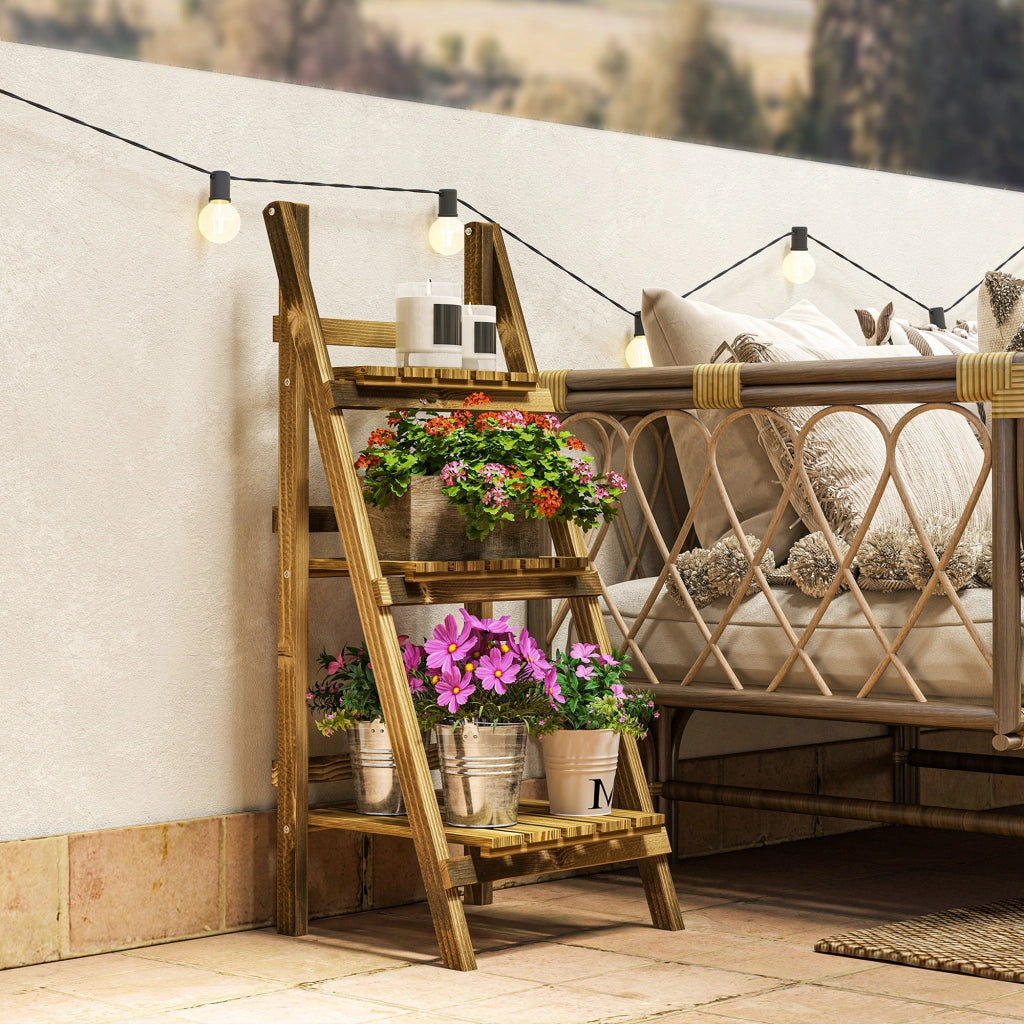 Libreria per Piante 3 Livelli Pieghevole ¨C zephmum ¨C Legno Naturale 40x37x93 cm