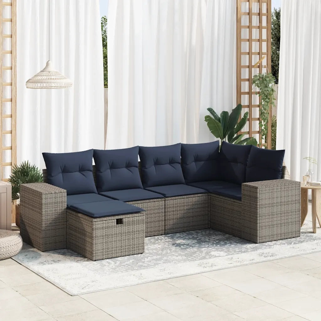 Set Divano da Giardino 6 pz con Cuscini Grigio in Polyrattan 3325687