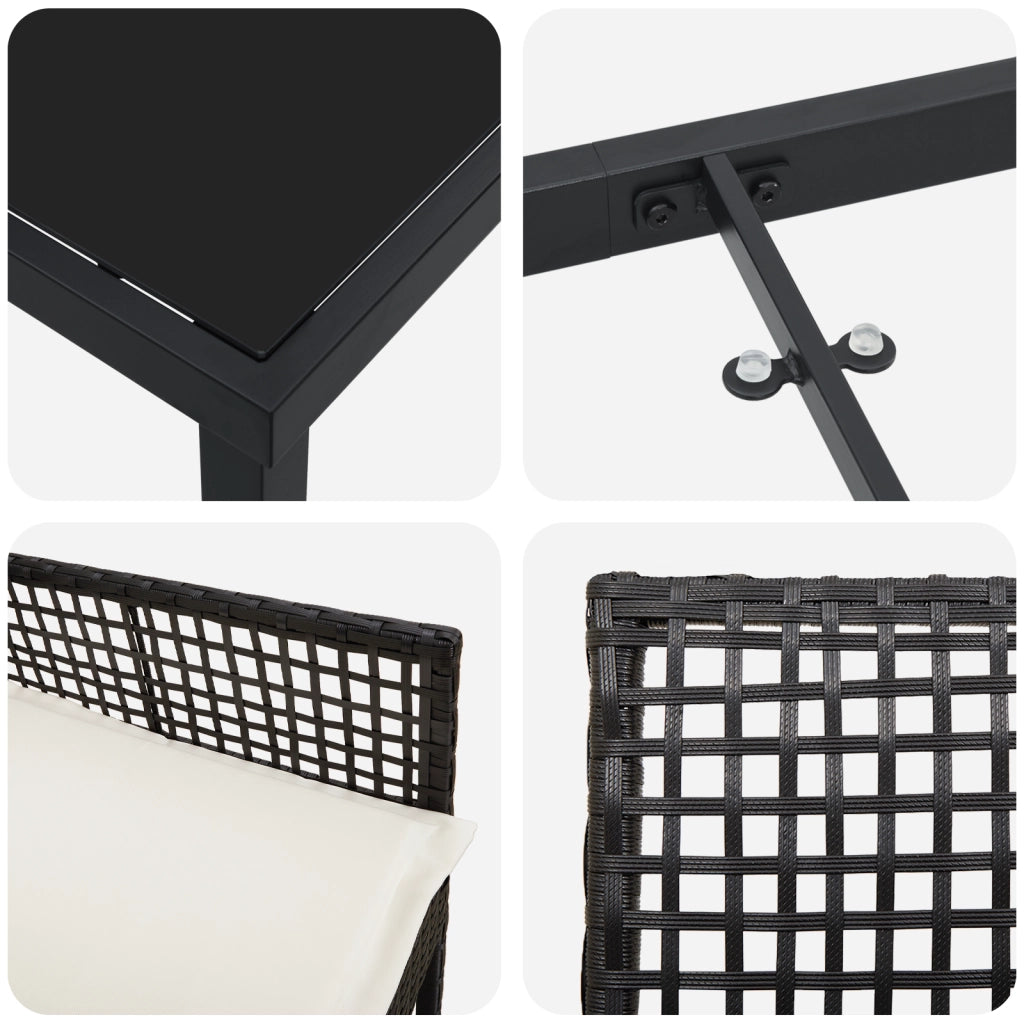 Set Pranzo Giardino 7 Pezzi con Cuscini Nero Polyrattan