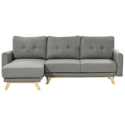 Divano angolare 3 posti destro imbottito in tessuto beige con funzione di dormiente e schienale imbottito estraibile Gambe in legno