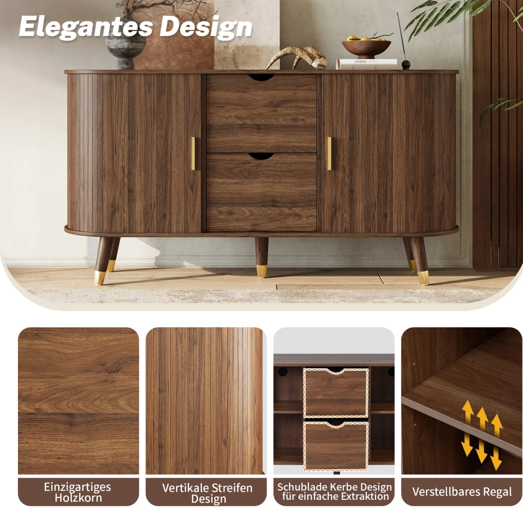 Sideboard 140x40x79;5 cm in MDF noce con 2 cassetti e ripiani aperti