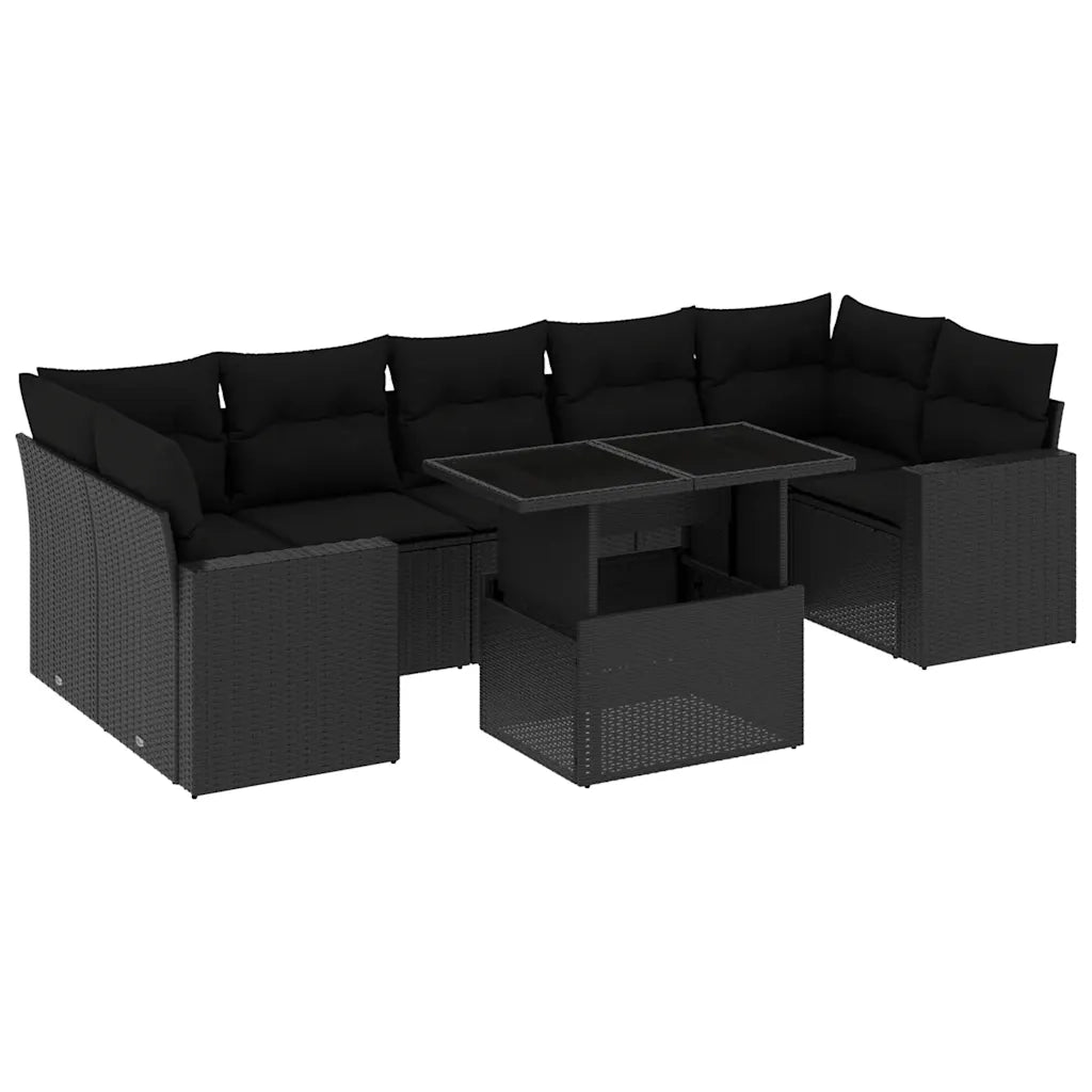 Set Divani da Giardino con Cuscini 8 pz Nero in Polyrattan