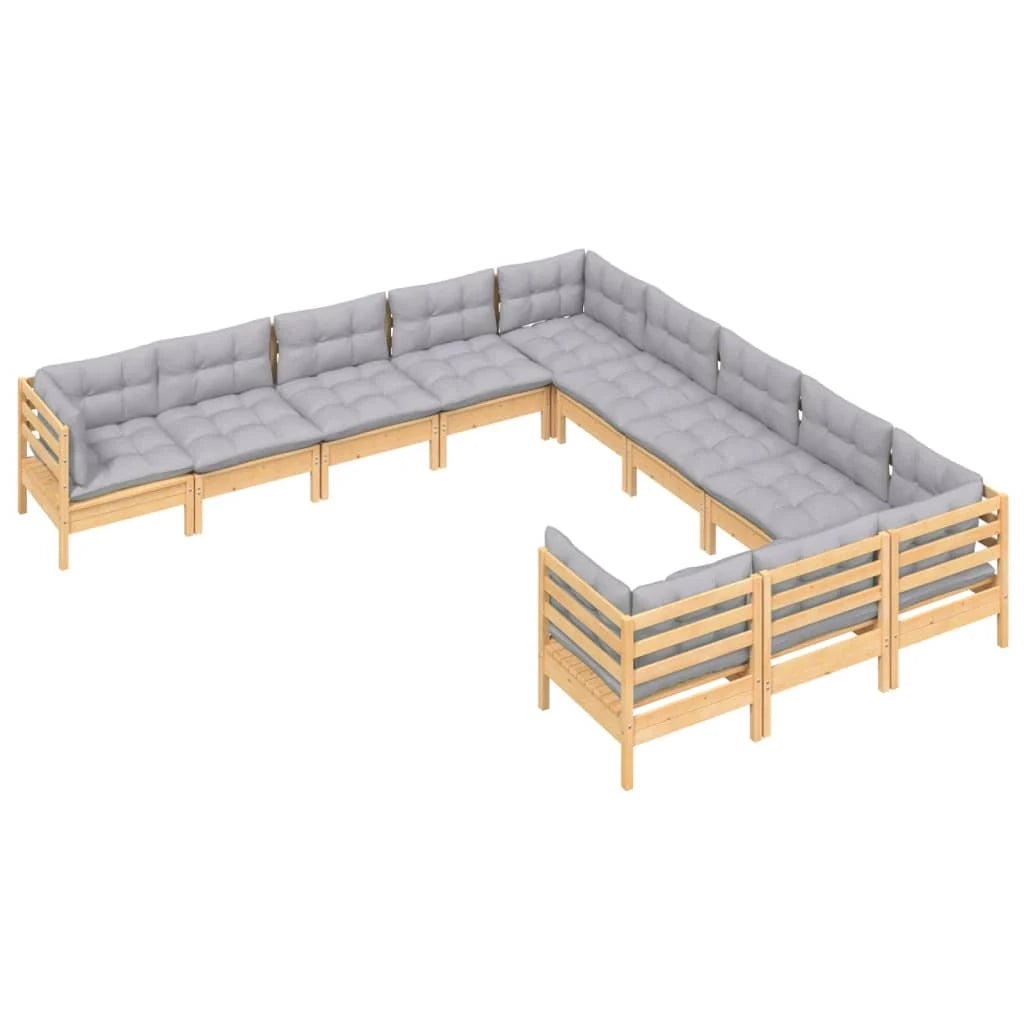 Set di mobili da giardino mobili da esterno 11 pezzi con cuscini legno di pino grigio 02_0015329
