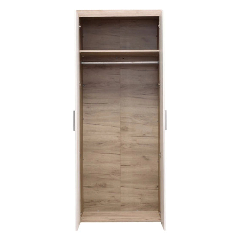 Armadio Camera da Letto Egna, Guardaroba 2 Ante Appendiabiti, 80x202h cm Bianco Larice
