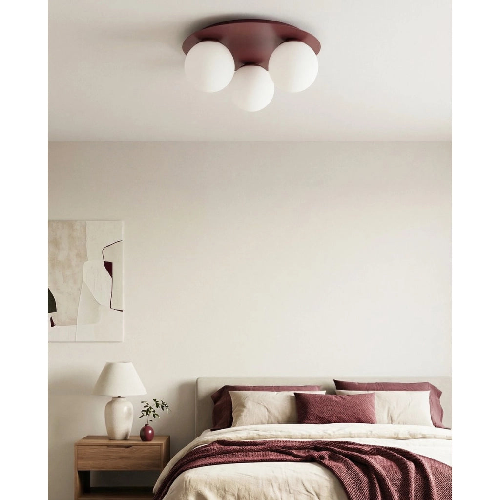 Lampada da soffitto SOLAR bordeaux con sfere in vetro opale
