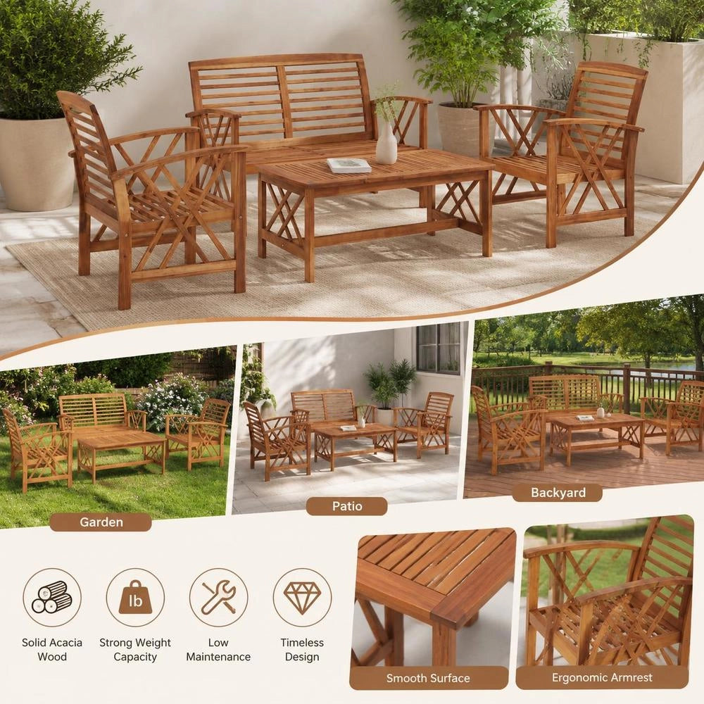 4-piece Garden Lounge Set Made Of Solid Acacia Wood