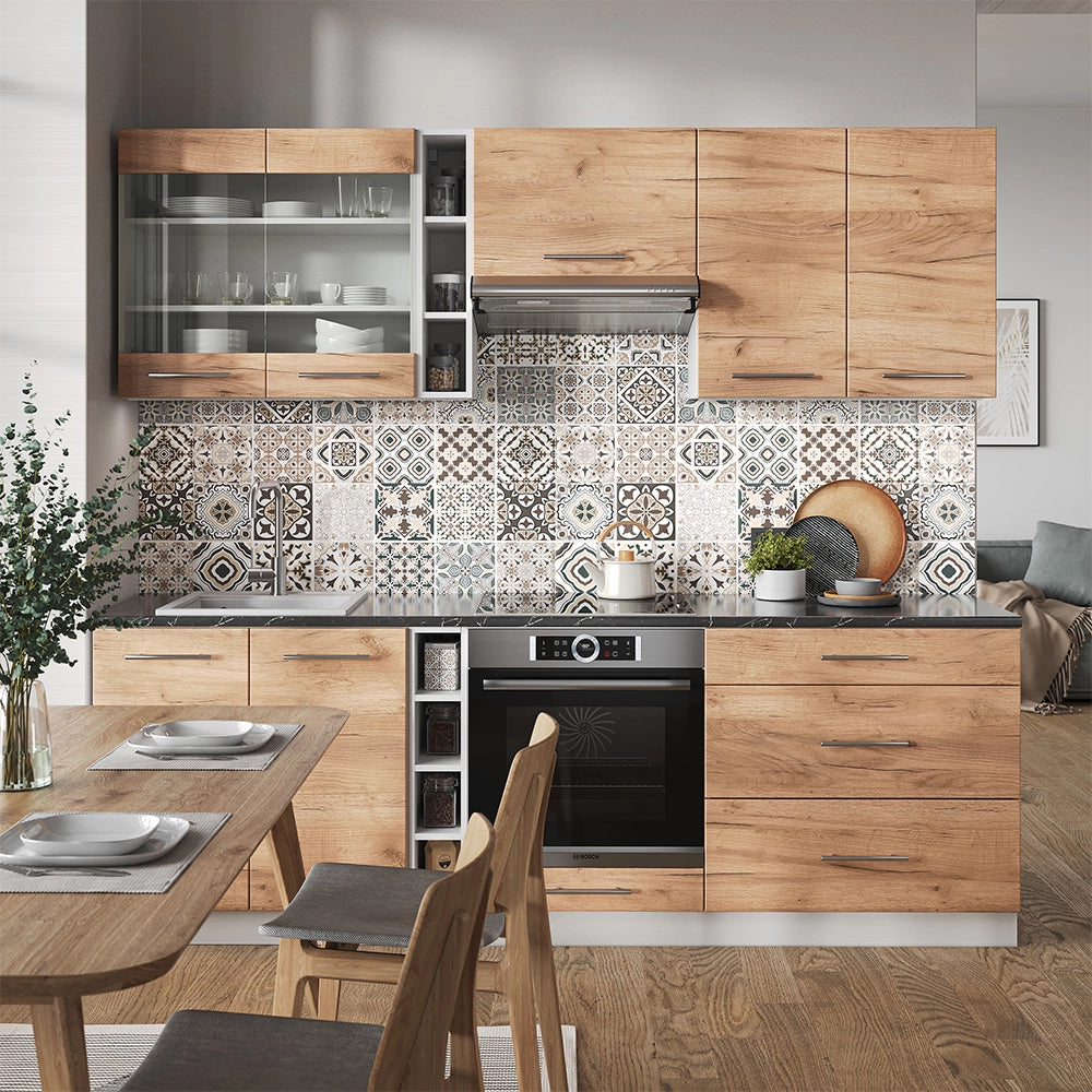 Cucina componibile Fame-Line Rovere dorato/Bianco 235 cm senza piano di lavoro Vicco