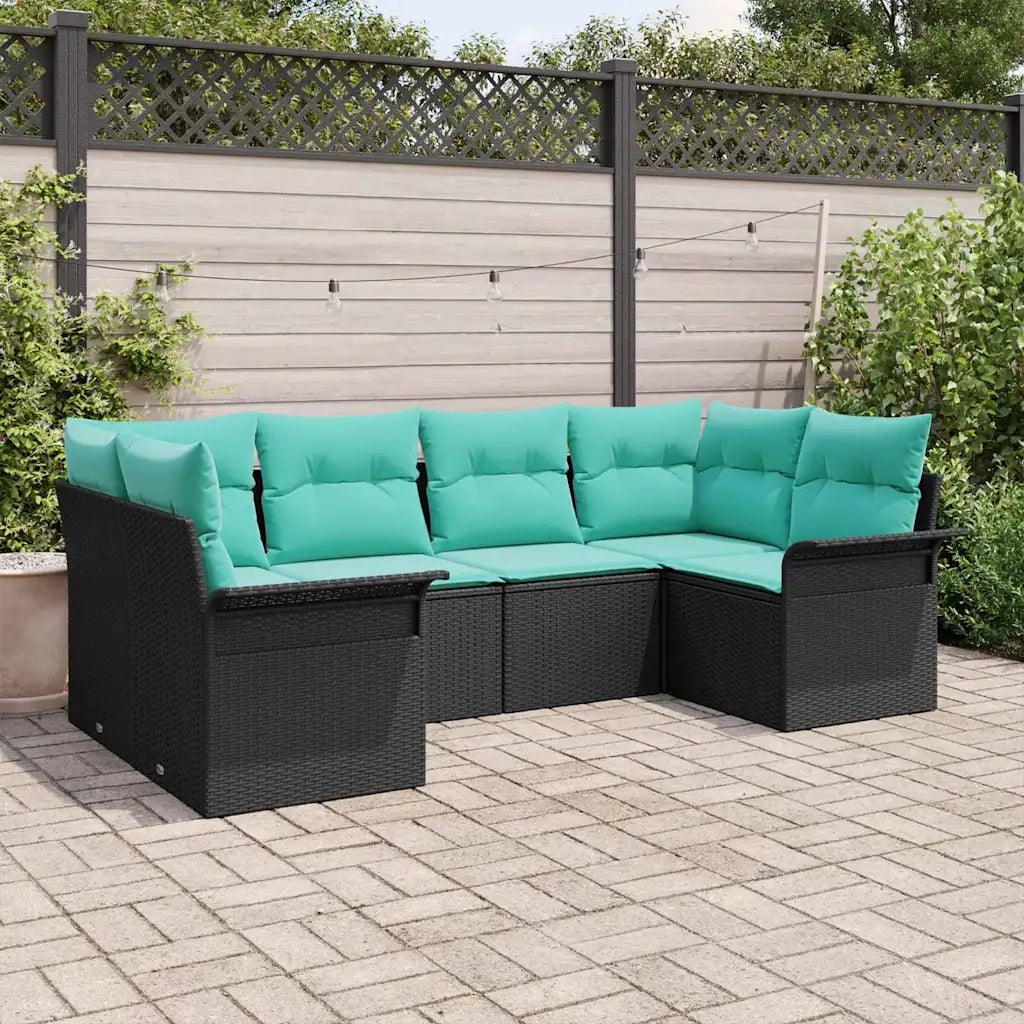 Set Divano da Giardino con cuscino 6 pcs Nero Poly Rattan