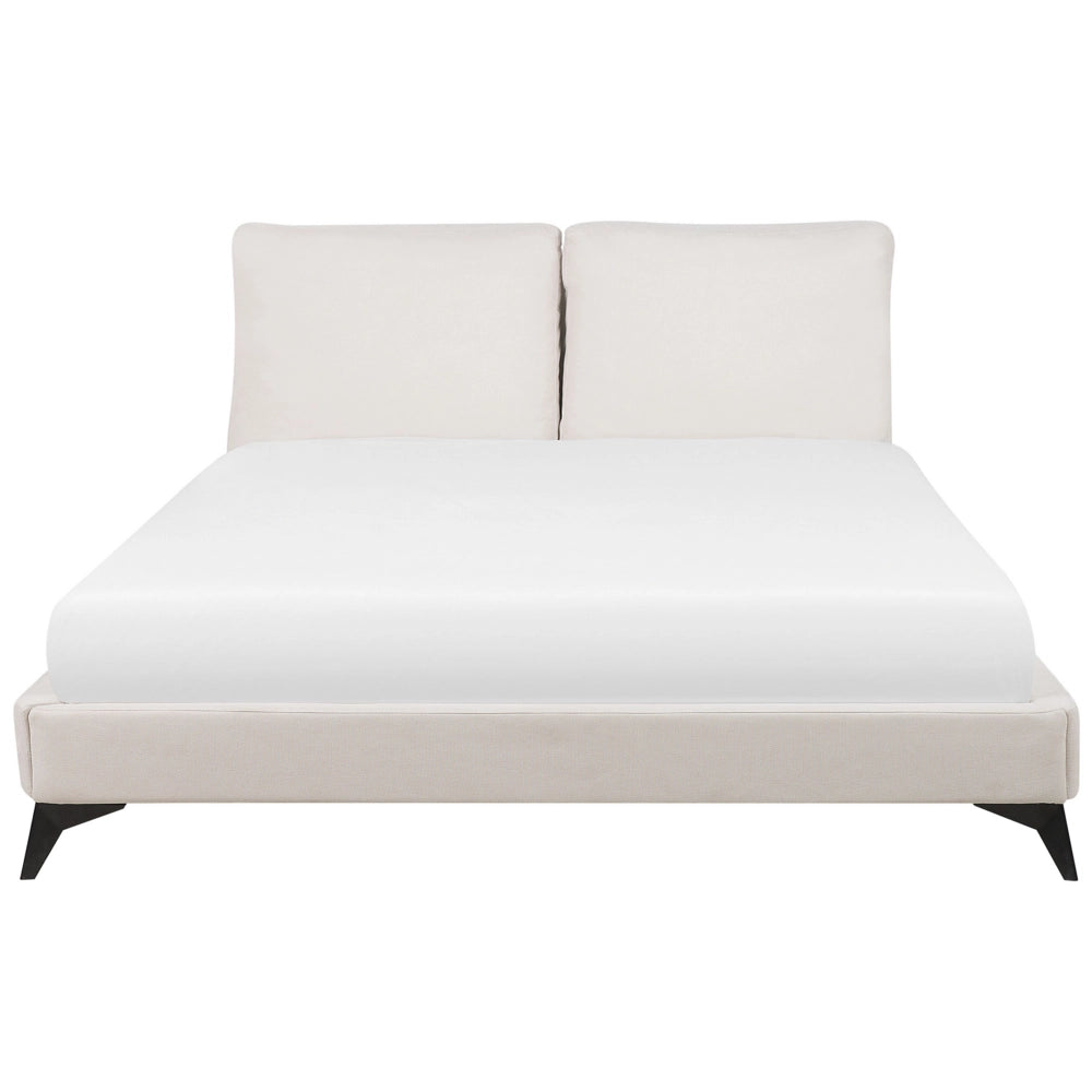 Letto imbottito moderno in ciniglia beige 180 x 200 cm con rete a doghe