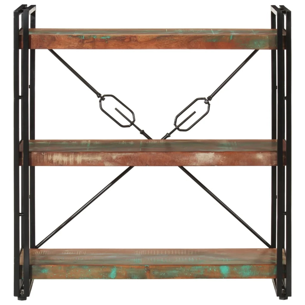 Libreria 3 Livelli 77x30x80 cm Legno Massello Recupero e Ferro 351109