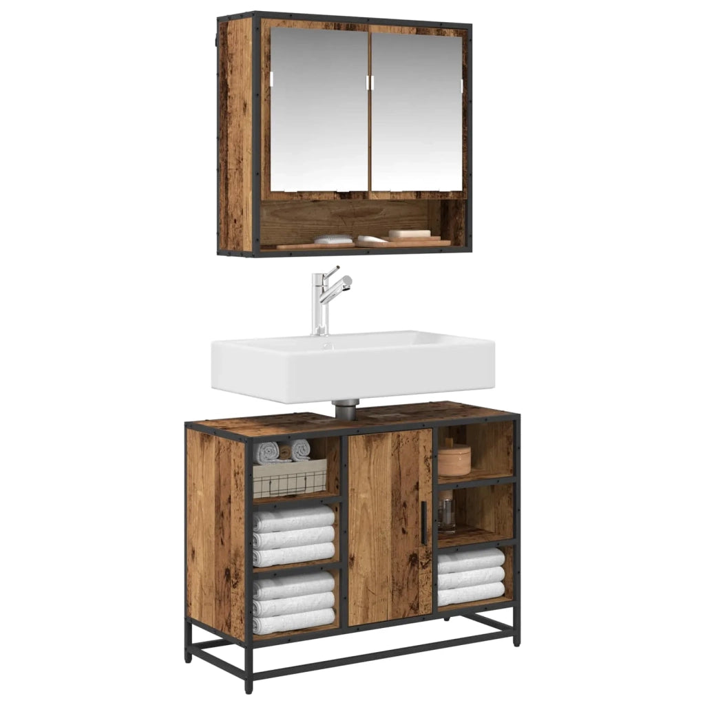 Set di mobili per il bagno con lo scaffale 2 pcs Legno vecchio