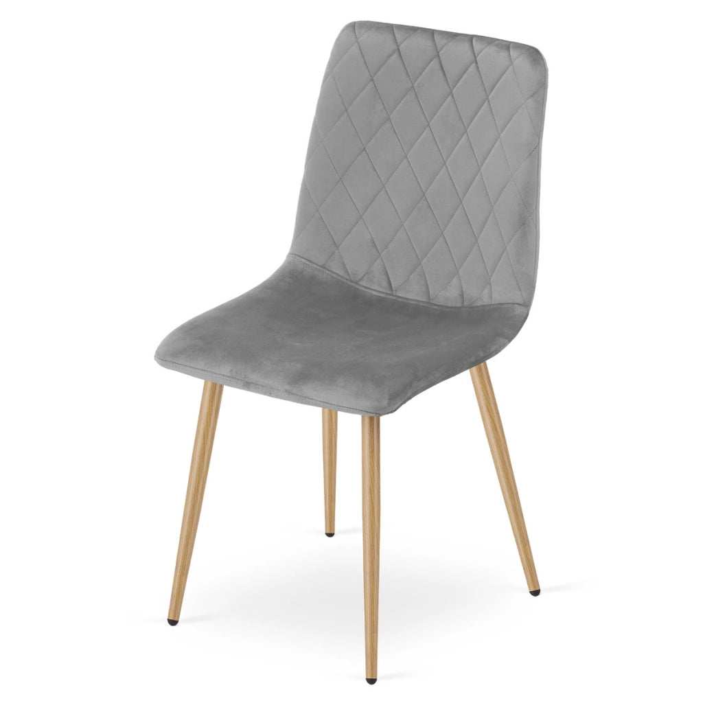Set di 3 sedie Turin in velluto grigio chiaro e gambe effetto legno