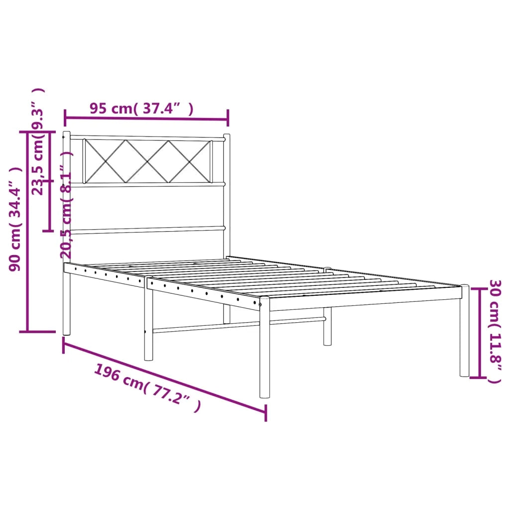 Letto singolo | Letto per adulti | Giroletto con Testiera Metallo Bianco 90x190 cm