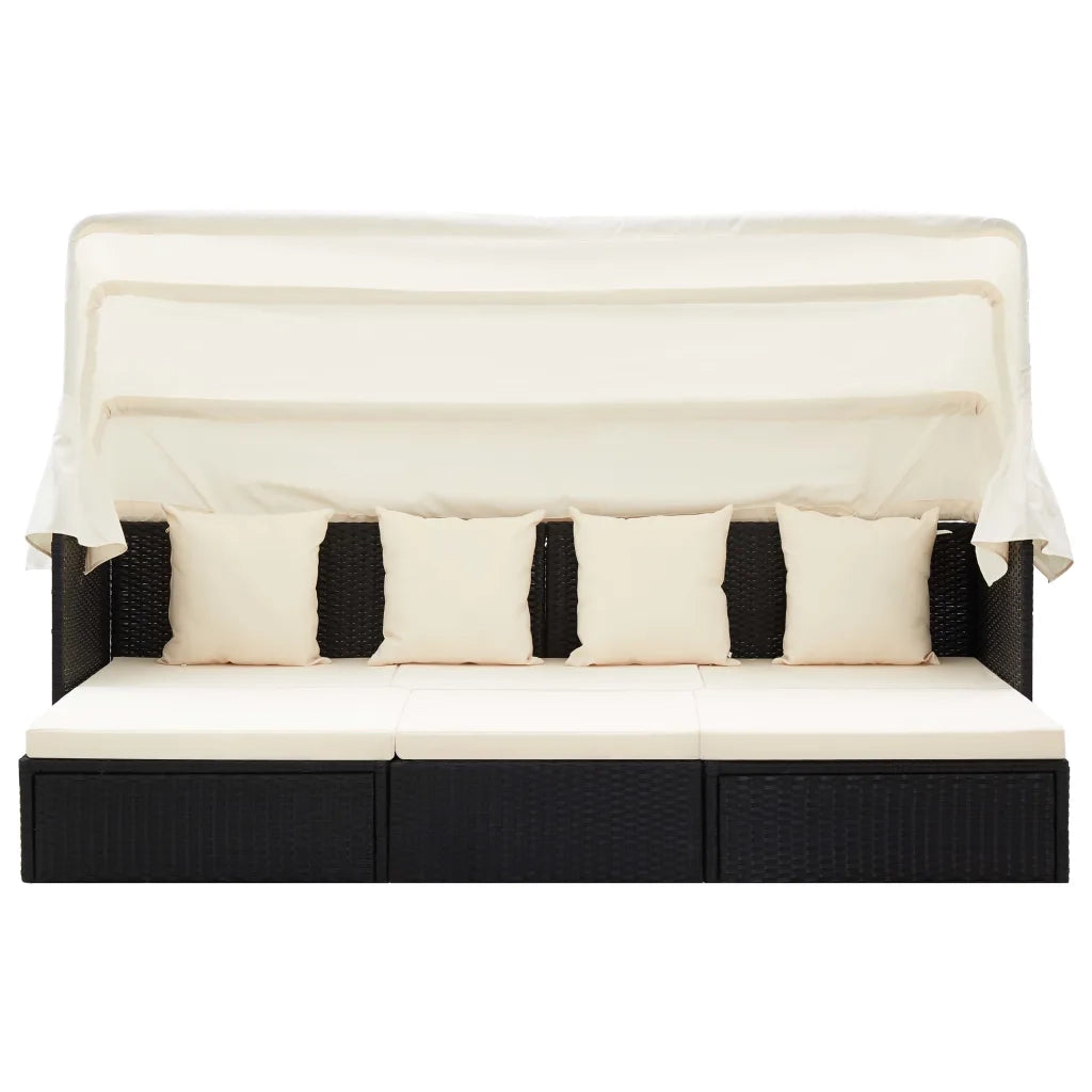 Lettino da Giardino con Tettuccio in Polyrattan Nero 46156