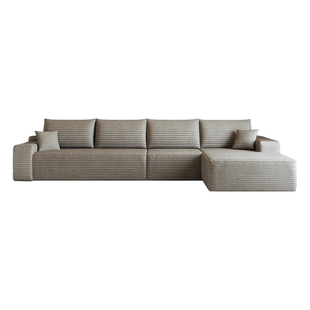 Divano angolare modulare - con schiuma ad alta elasticità e montaggio semplice - in tessuto a coste camel - 270 × 175 × 83 cm