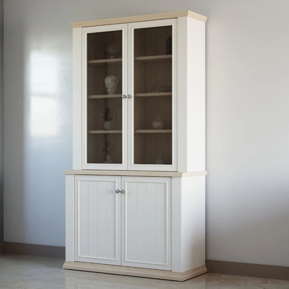 Vetrina Essenza 4 Ante Bianco e Rovere – Stile Classico Moderno