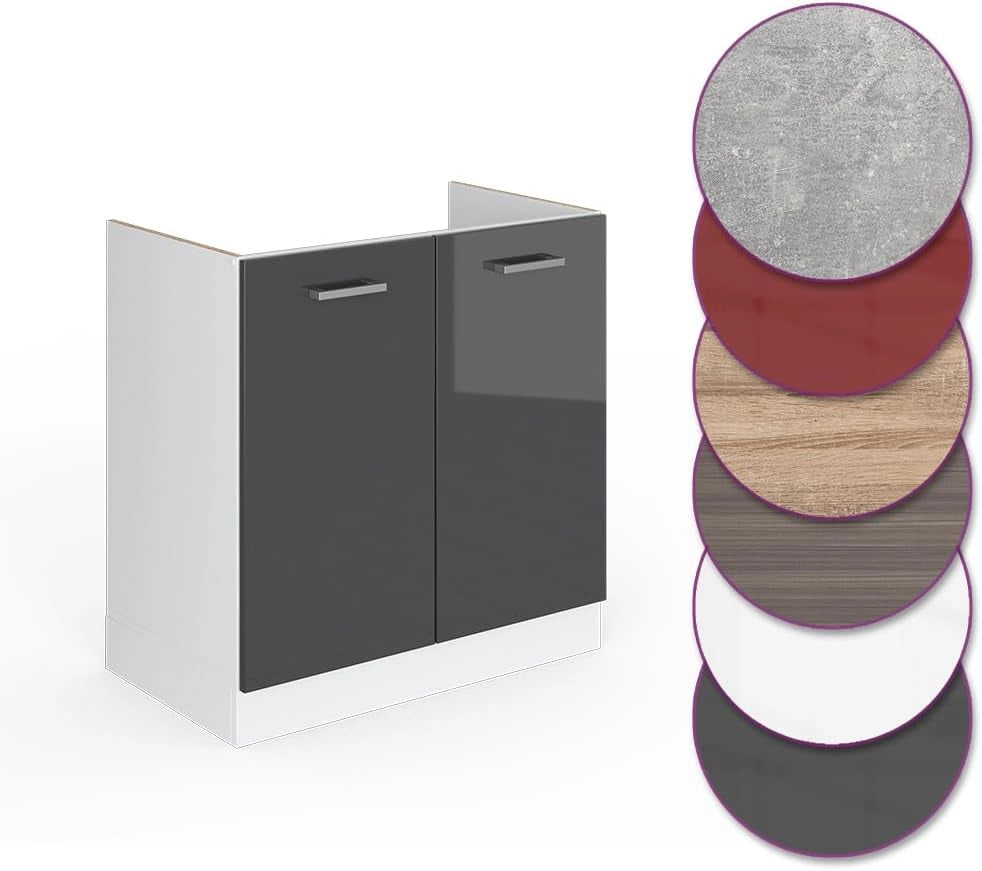 Mobile lavello cucina R-Line, Antracite lucido, 80 cm senza piano di lavoro, per la libera combinazione all'interno di sistemi cucina modulari