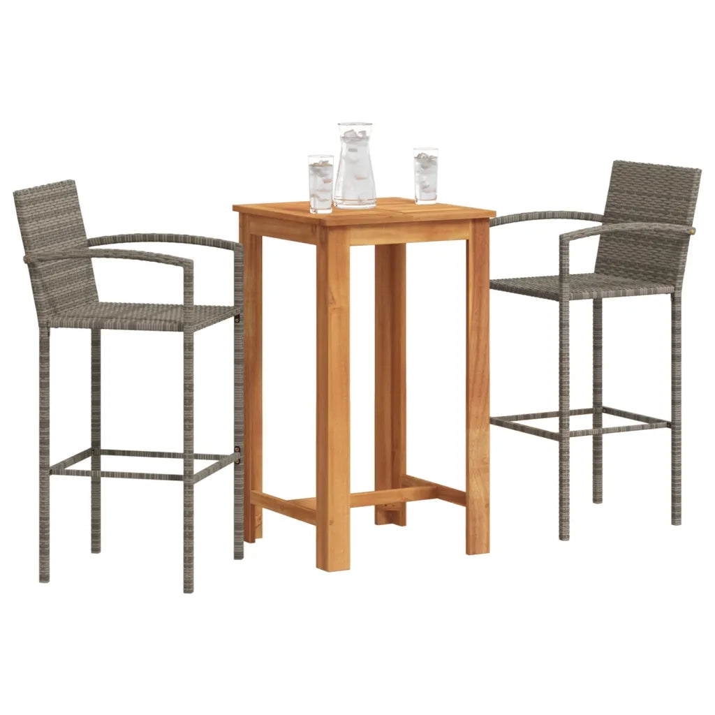 Set Bar da Giardino 3 pz | Set Salotto da Giardino Grigio in Legno Acacia e Polyrattan