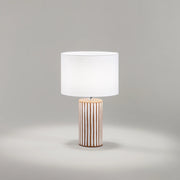 Lampada Tavolo Contemporanea Tribale Ceramica Marrone Bianco Tessuto 1 Luce E27