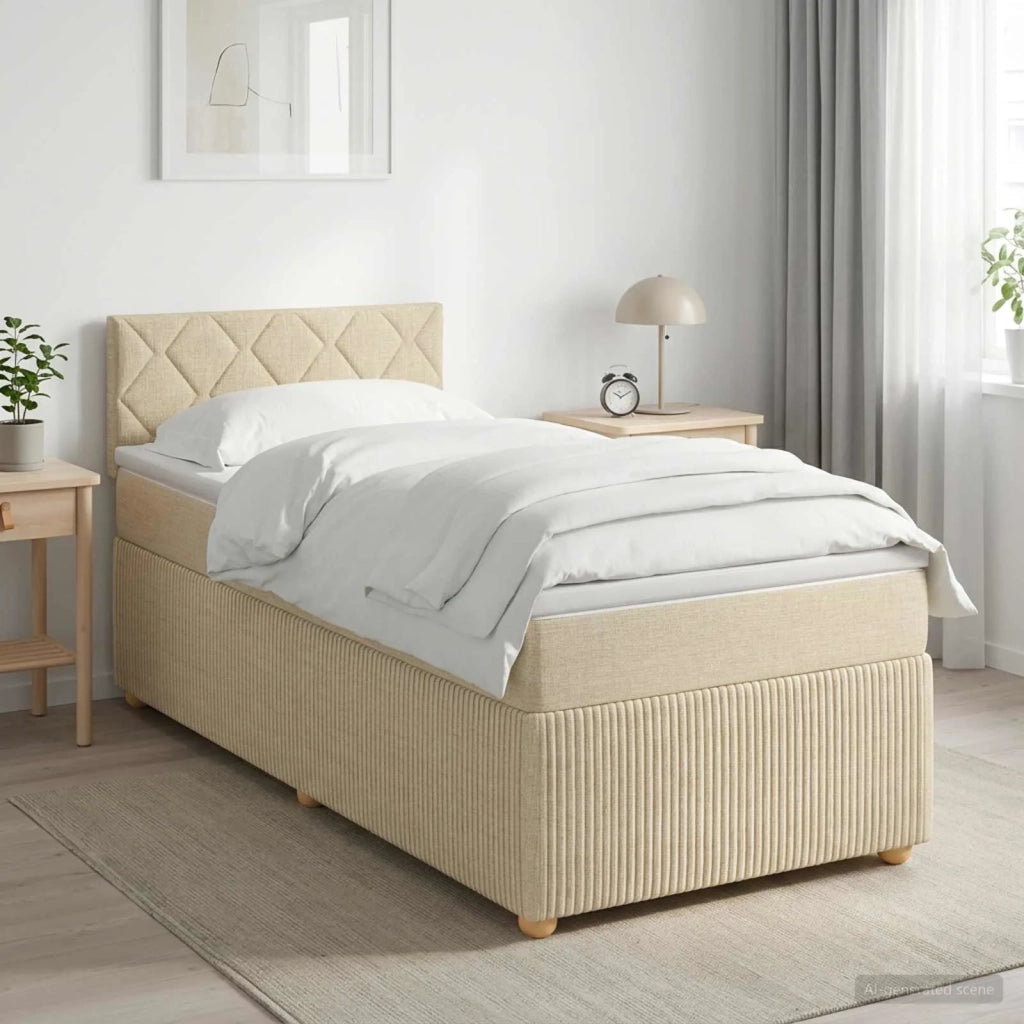 Letto box spring con materasso Crema 80 x 200 cm Tessuto 3451347
