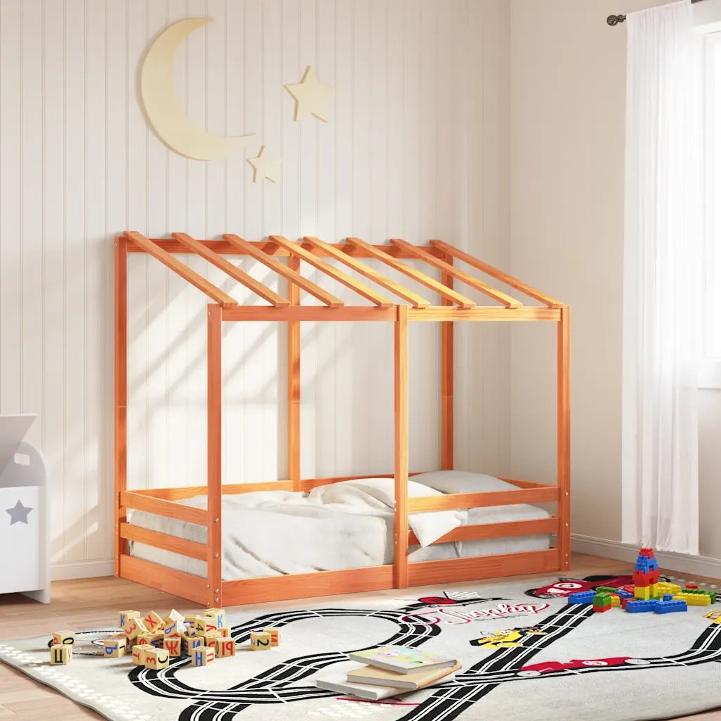 Letto Bambini | Letto Infantile | Lettino con Tetto Marrone Cera 80x160 cm Massello Pino