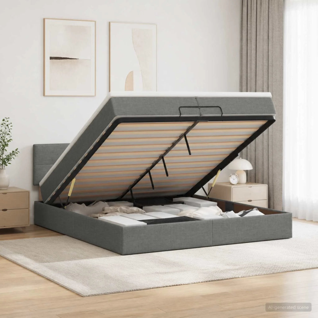 Letto Ottomano con Materasso e LED Grigio Scuro 200 x 200 cm 3456934