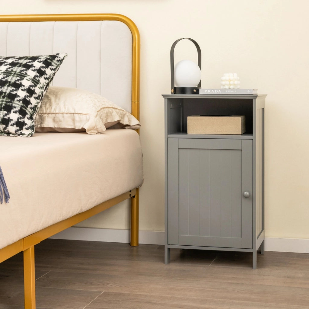 Armadio per bagno di legno con anta singola e mensola regolabile, Mobile multifunzionale 40x30x70cm Grigio-Armadietti da bagno