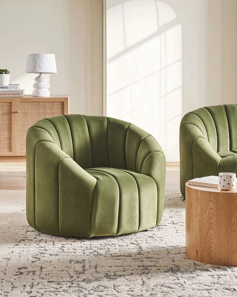 Poltrona in velluto verde scuro in tessuto morbido Design contemporaneo e retrò Seduta imbottita e schienale basso