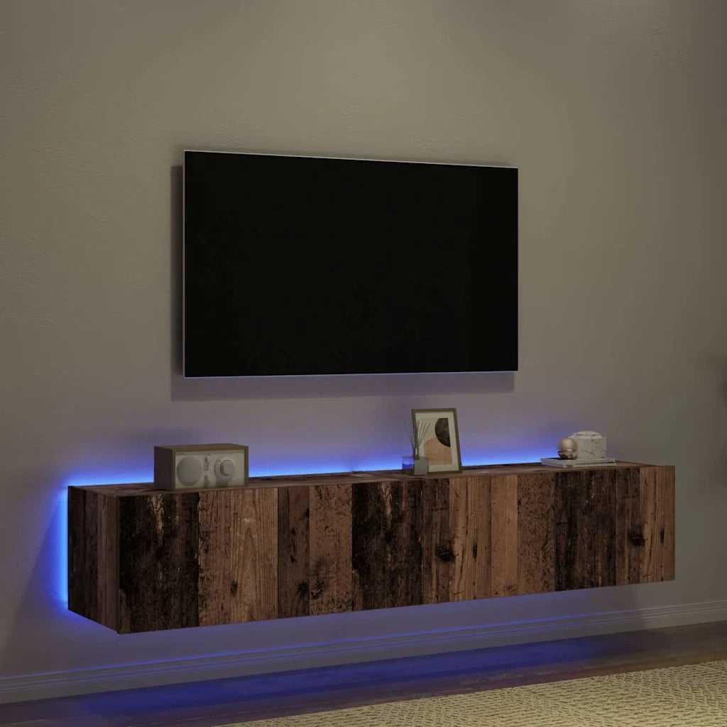 Mobile TV da parete con LED 2 pcs Legno vecchio 80 x 35 x 31 cm 863105