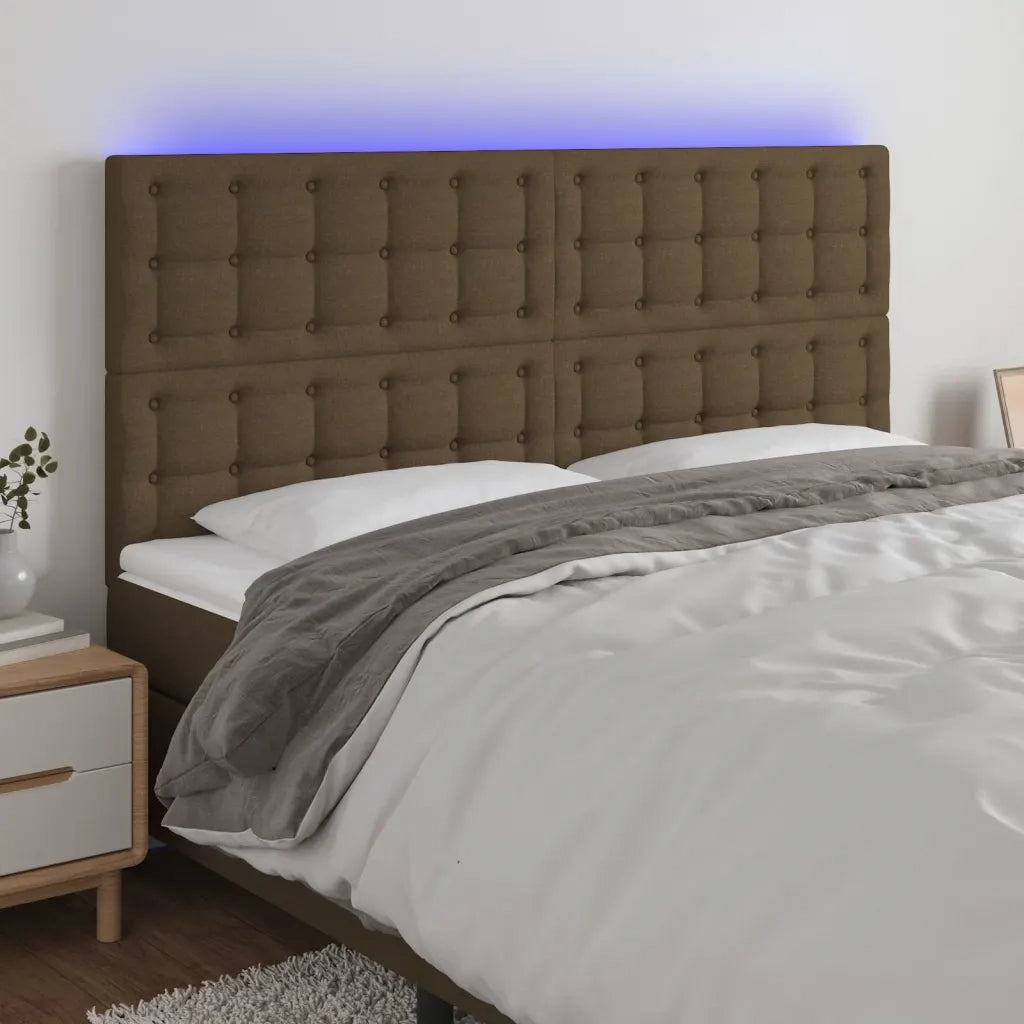 Testiera | Testata a LED Marrone scuro 200x5x118/128cm in Tessuto