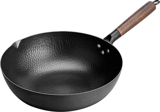 Wok in acciaio cinese con fondo piatto, diametro 12,5 cm, adatto per induzione, elettrico, a gas.