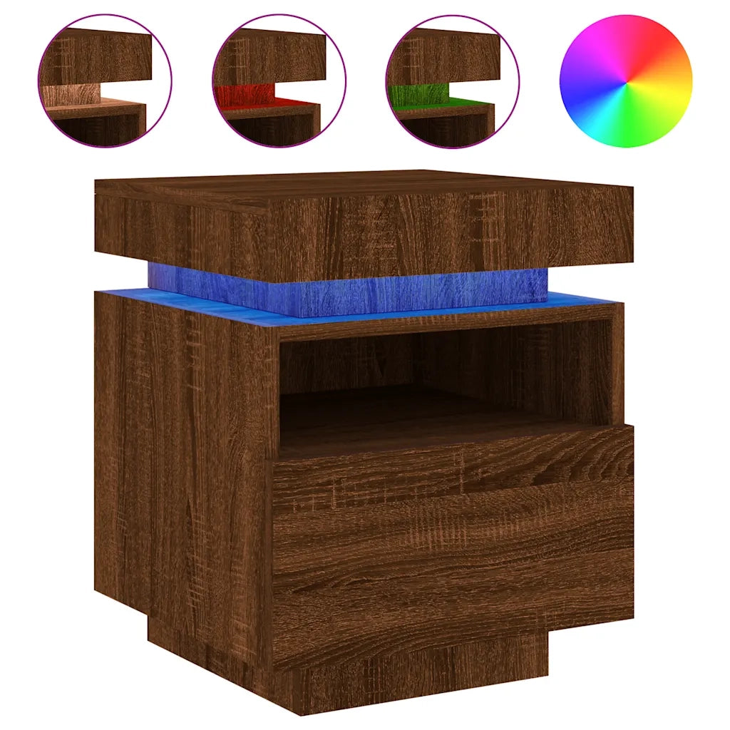 Comodino con Luci LED Rovere Marrone 40x39x48,5 cmcod mxl 108678