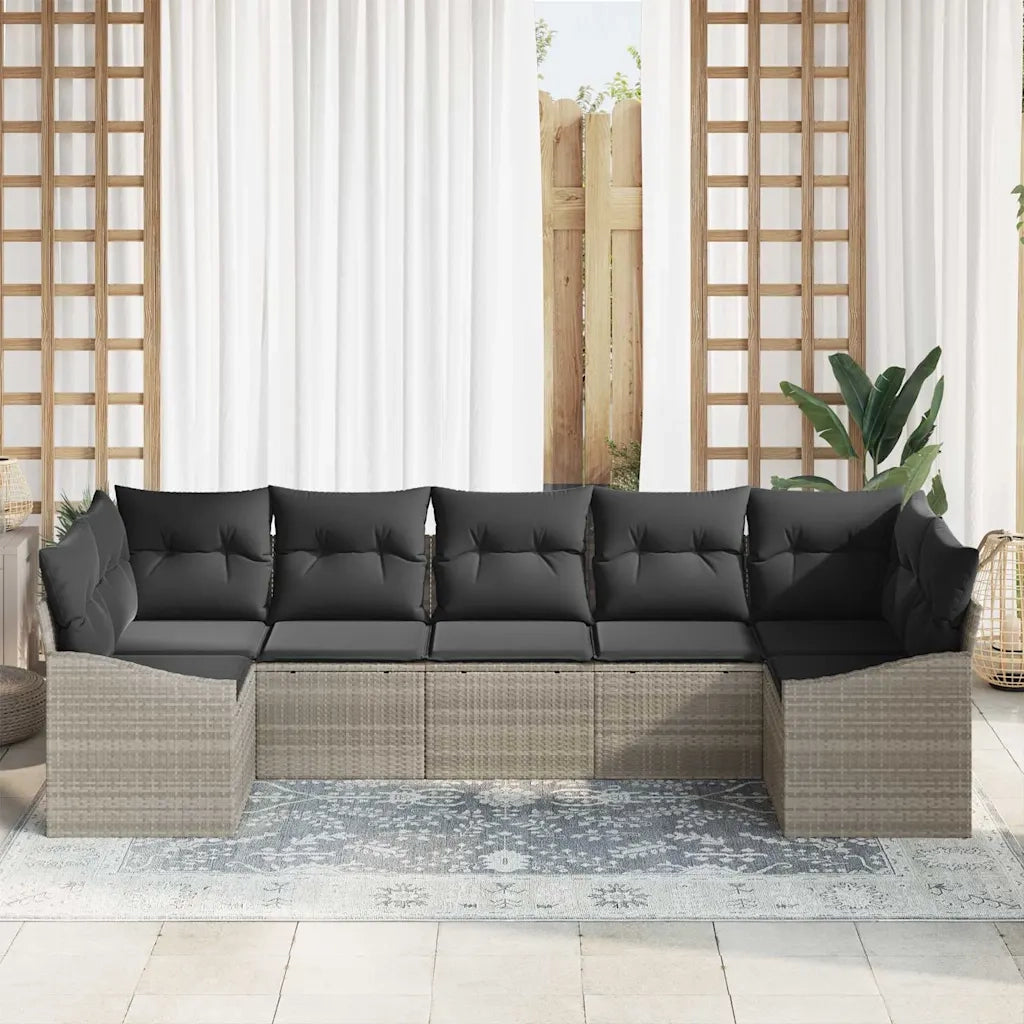 Set di divani con cuscino 7 pcs Grigio chiaro polyrattan