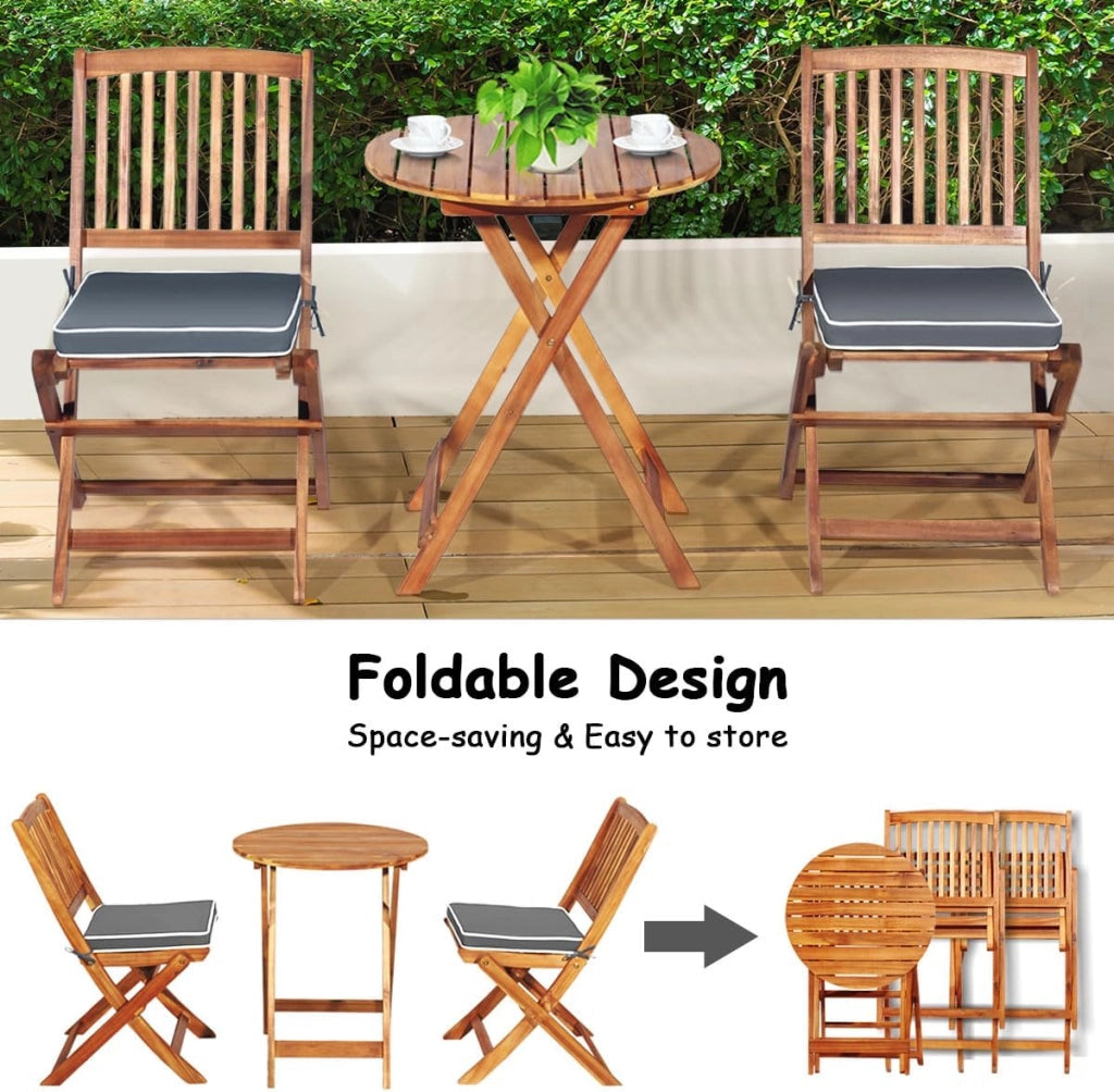 Set da Bistrò Pieghevole, Tavolo Portato 40 kg, Sedie con Cuscini Portato 160 kg, Set Giardino, Set Tavolo e Sedie da Giardino, Set da Esterno per Balcone (Cuscini Grigio)