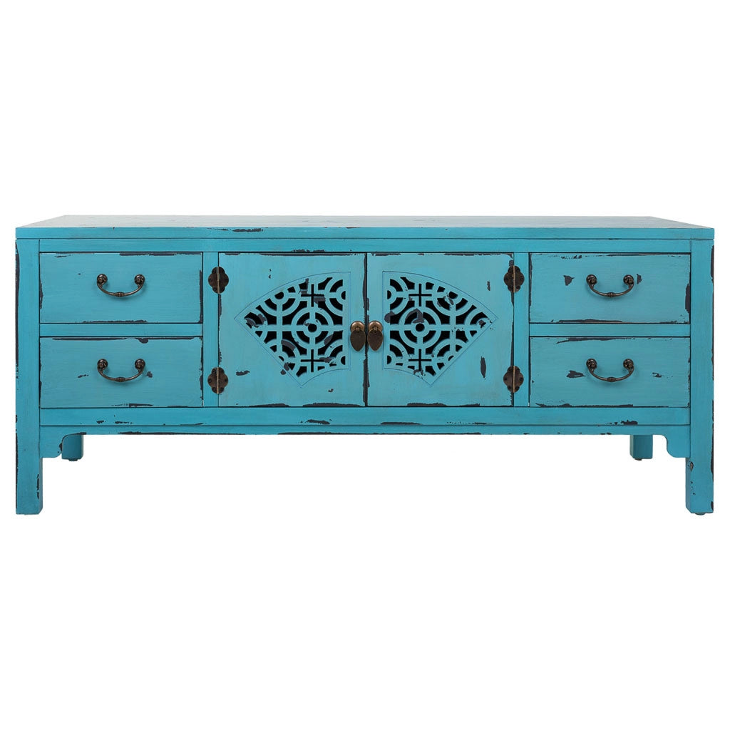 Mobile basso in legno blu 120x40x50