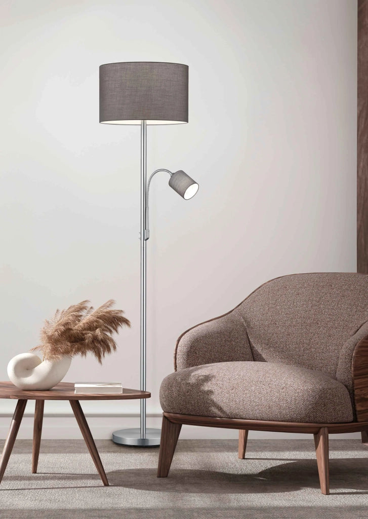 Piantana con lampada da lettura, metallo, grigio e bianco, H 170 cm, Hotel