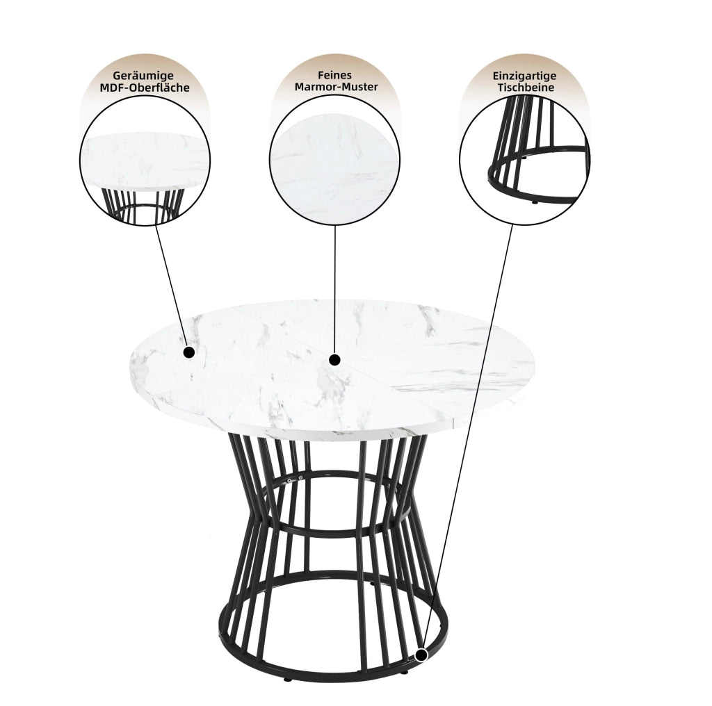 Set da pranzo 5 pezzi con tavolo rotondo Ø100 cm e 4 sedie in velluto