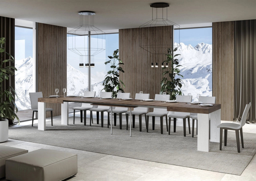 Tavolo Allungabile 130/390x90x77 cm Roxell Mix piano Noce gambe Bianco Frassino