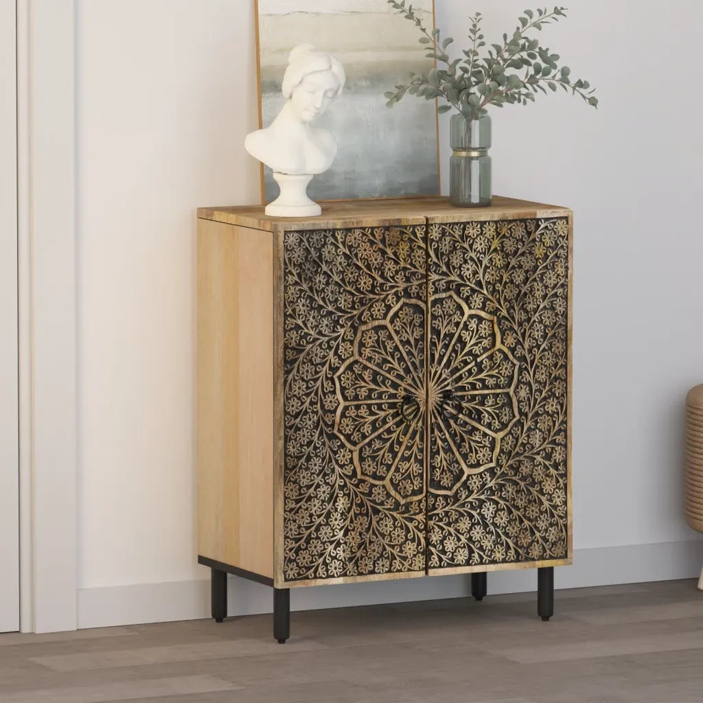 Credenza-Buffet-Armadio da cucina 60x33x75 cm in Legno Massello di Mango 840332