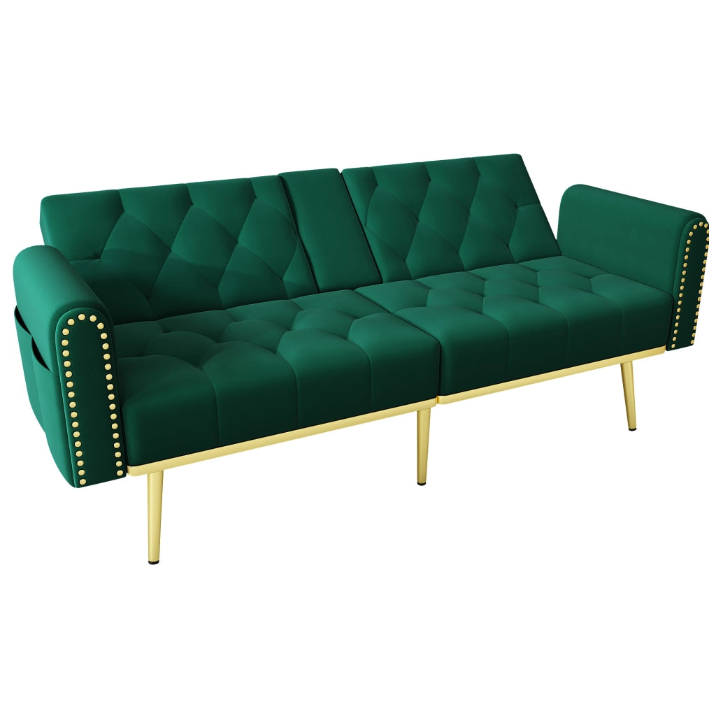Divano letto 175x80x73.5 cm con schienale reclinabile in velluto verde