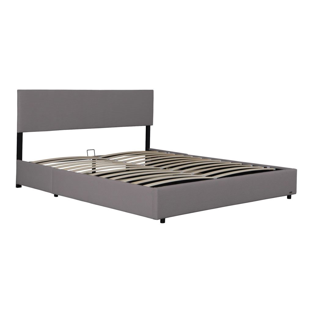 Letto Contenitore Juva con Apertura a Ribalta Letto Francese 140x200 cm Velluto a Coste Grigio Corium