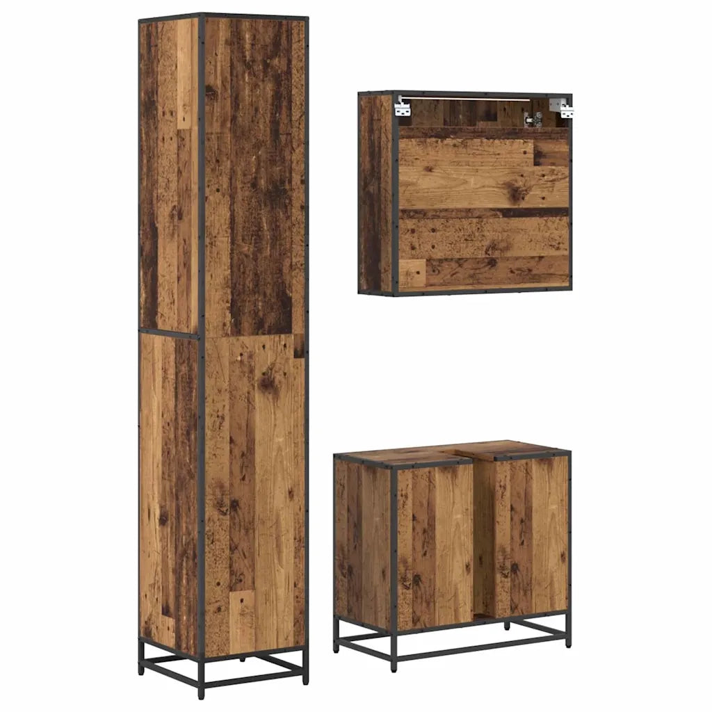 Set di mobili per il bagno con lo scaffale 3 pcs Legno vecchio 3402438